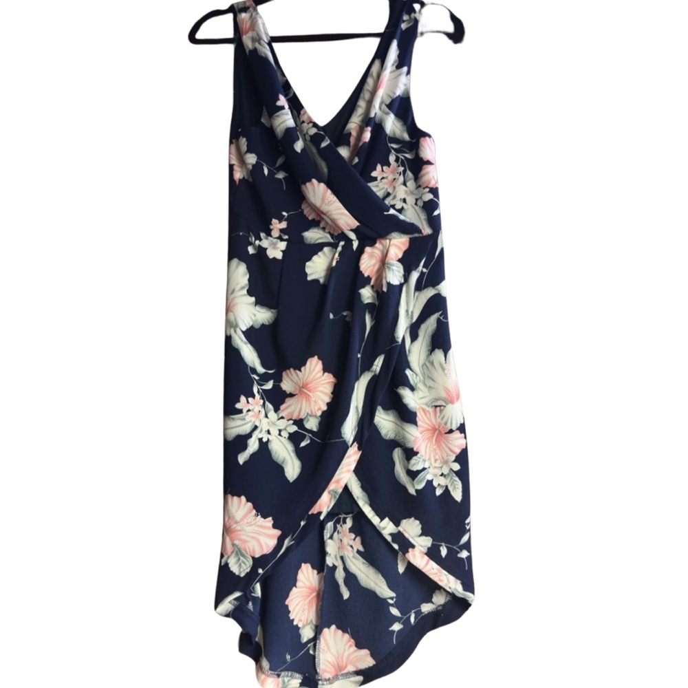 YOINS Asymmetrical Floral Dress - Navy and Pink